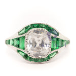 Cushion With Green Baguette Cut CZ Stone Milgiran Bezel Set Vintage Ring