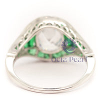 Cushion With Green Baguette Cut CZ Stone Milgiran Bezel Set Vintage Ring