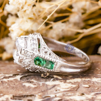 Round Or Green Baguette Cut CZ Stone Vintage Art Deco Wedding Ring For Women