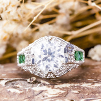 Round Or Green Baguette Cut CZ Stone Vintage Art Deco Wedding Ring For Women