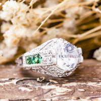 Round Or Green Baguette Cut CZ Stone Vintage Art Deco Wedding Ring For Women