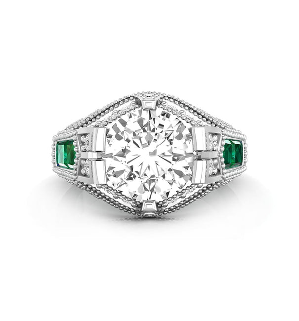 Round Or Green Baguette Cut CZ Stone Vintage Art Deco Wedding Ring For Women