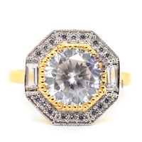 Round & Baguette Cut CZ Stone Octagon Shape Halo Art Deco Engagement Ring