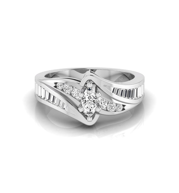 Channel-Set Bypass Shank Engagement Ring Marquise & Baguette Cut CZ Stones