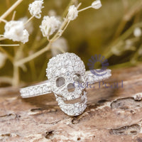 Round Cut Moissanite Silver Skull Diamond Ring