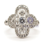 Round Cut Moissanite Milgrain Wire Work Filigree Clover Shape Art Deco Ring