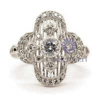 Round Cut Moissanite Milgrain Wire Work Filigree Clover Shape Art Deco Ring