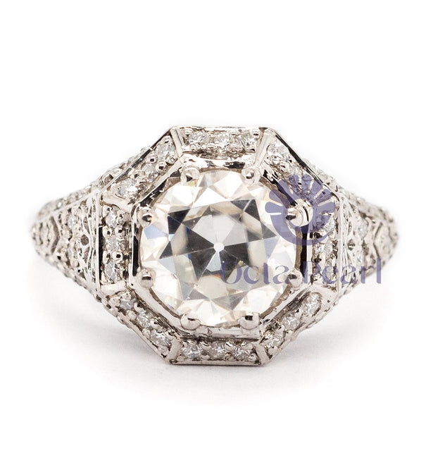 Old European-Cut Octagon Shape Halo Filigree Ring