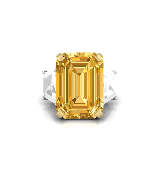 Yellow Square Cocktail Engagement Ring with 3 CZ stones for women