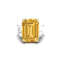 Canary Yellow Square Emerald Three Stone Cocktail Engagement Ring