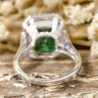 Green Emerald Cut CZ Stone Halo Set Channel Setting Wedding Engagement Ring