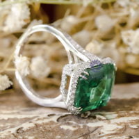 Green Emerald Cut CZ Stone Halo Set Channel Setting Wedding Engagement Ring