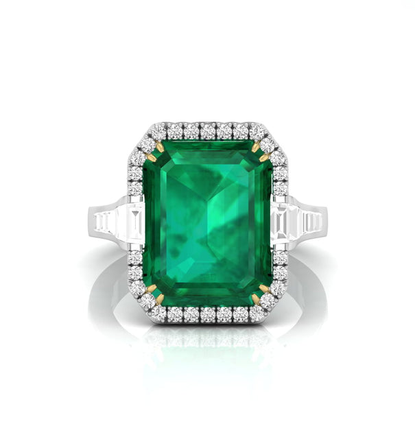 Green Emerald Cut CZ Stone Halo Set Channel Setting Wedding Engagement Ring