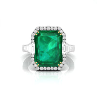 Green Emerald Cut CZ Stone Halo Set Channel Setting Wedding Engagement Ring