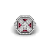 Oval & Fancy Pink Cut CZ Stone Milgrain Bezel Set Octagon Halo Art Deco Ring