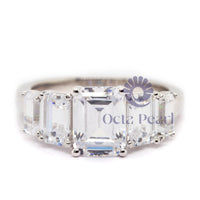 White Emerald Cut CZ Five Stone Wedding Engagement Ring