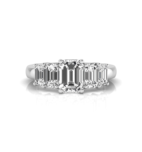 White Emerald Cut CZ Five Stone Wedding Engagement Ring