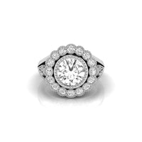 Old European Cut Moissanite Milgrain Bezel Set Floral Halo Art Deco Vintage Ring