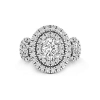 Oval Cut CZ Three Stone Halo Split Shank Wedding Promise Ring