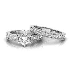 14k Gold Pave Set Wedding Bridal Ring-Set