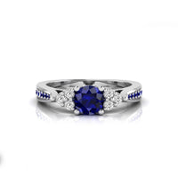 Milgrain Blue Sapphire Ring With Accent