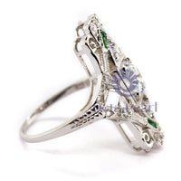 Round With Green Baguette Cut Milgrain Bezel Set Openwork Antique Art Deco Women's Ring