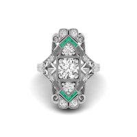 Round With Green Baguette Cut Openwork Antique Art Deco Women's Ring