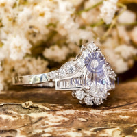 Baguette Cut CZ Stone V Shape Channel Setting Wedding Bridal Ring