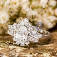 Baguette Cut CZ Stone V Shape Channel Setting Wedding Bridal Ring