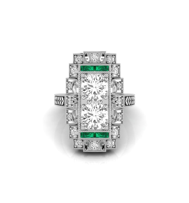 Round & Green Baguette Cut CZ Stone Art Deco Vintage Dinner Ring For Any Occasion