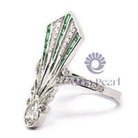 Pear & Green Baguette Cut CZ Stone V Shape Art Nouveau Vintage Ring