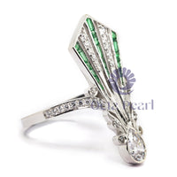 Pear & Green Baguette Cut CZ Stone V Shape Art Nouveau Vintage Ring