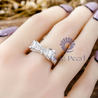 Baguette Cut CZ Stone Channel Setting Bow Engagement Ring