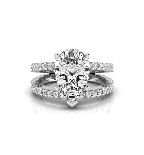 Attractive Pear & Round Cut Moissanite Split Shank Engagement Ring For Women