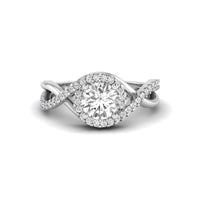 Round Cut Moissanite Halo Twisted Shank Wedding Ring For Women