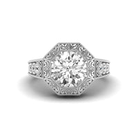 Round Cut Moissanite Filigree Art Deco Octagon Shape Ring For Engagement