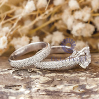 Cushion & Round Cut Moissanite Prong & Pave Setting Bridal Ring Set