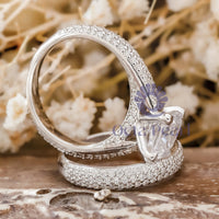 Cushion & Round Cut Moissanite Prong & Pave Setting Bridal Ring Set