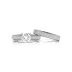 Cushion & Round Cut Moissanite Prong & Pave Setting Bridal Ring Set