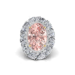 925 Silver Orangy Pink Oval & White Pear Cut CZ Stone Halo Cocktail Ring For Women