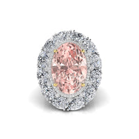 925 Silver Orangy Pink Oval & White Pear Cut CZ Stone Halo Cocktail Ring For Women