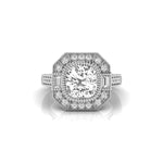 Old Mine Cut & Baguette Cut CZ Stone Halo Vintage Engagement Ring