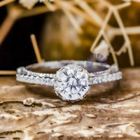 Round Cut Moissanite Milgrain Wedding Engagement Ring