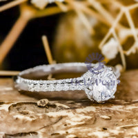 Round Cut Moissanite Milgrain Wedding Engagement Ring