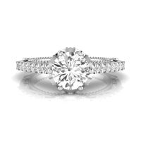 Round Cut Moissanite Milgrain Wedding Engagement Ring