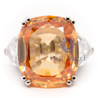 Orange Cushion Three stone Engagement Ring