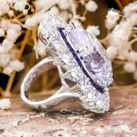 Huge Pear With Blue Sapphire Baguette Cut CZ Stone Halo Cocktail Ring For Party Wear