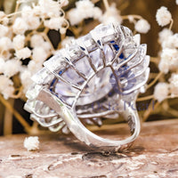 Huge Pear With Blue Sapphire Baguette Cut CZ Stone Halo Cocktail Ring For Party Wear