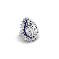 Huge Pear With Blue Sapphire Baguette Cut CZ Stone Halo Cocktail Ring For Party Wear
