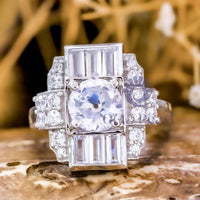 Old European & Baguette Cut CZ Stone Wedding Anniversary Gift Ring